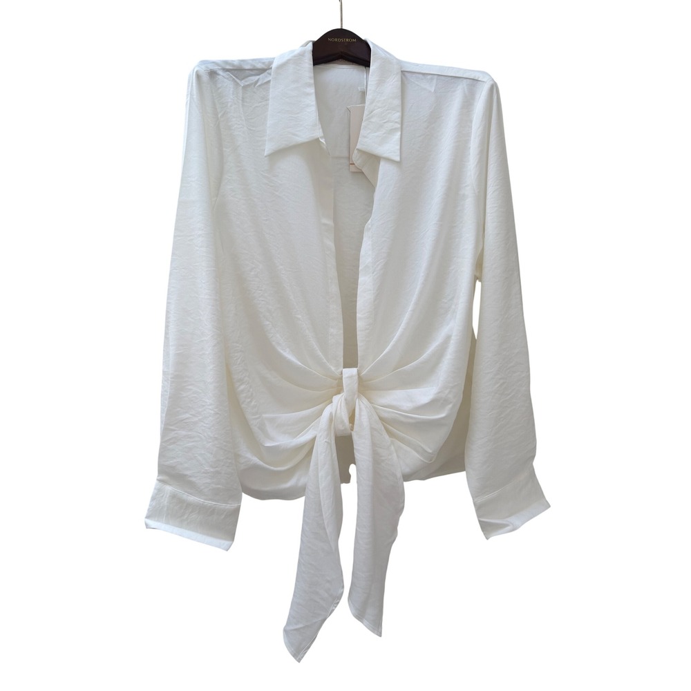 Choosy White Tie Front Long Sleeve Blouse Collared Shirt Size 20 NWT